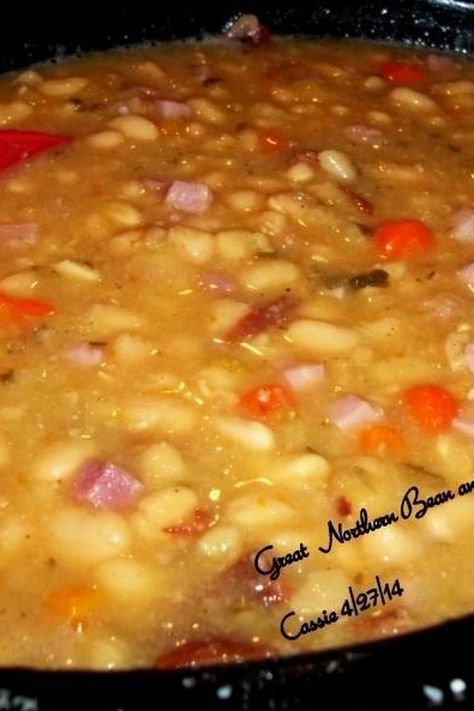 Great Northern Bean N Ham Soup / Crock Pot Recipe For Great Northern Beans, Northern Bean Soup, Soup Crock Pot, Navy Bean Soup, Beans In Crockpot, Crockpot Ham, Crock Pot Recipe, Soup Beans, Ham Soup