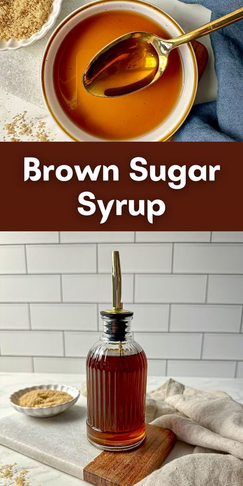 Looking for the best flavored simple syrup? Make this easy and delicious simple syrup with brown sugar! Brown sugar syrup is ideal for coffee, cocktails, pancakes, and more. This homemade sweetener can be made in ten minutes with only two ingredients. Coffee Syrup Recipe Homemade, Simple Syrups For Coffee, Brown Sugar Coffee Syrup Recipe, Homemade Syrup For Coffee, Brown Sugar Syrup For Coffee, Brown Sugar Coffee Syrup, Simple Syrup Recipe For Coffee, Brown Sugar Simple Syrup Recipe, Diy Coffee Syrup Recipes