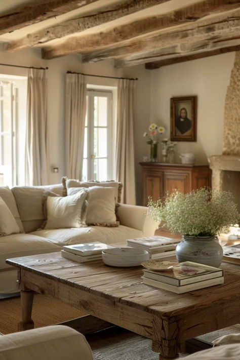 36 French Country Living Room Ideas That Capture Rustic Charm Interior Design French Classic, French Country Family Room Ideas, French Country Side Aesthetic, Provence Living Room, French Room Aesthetic, French Cottage Interiors, Rustic French Country Living Room, French Country House Interior, French Country Style Living Room