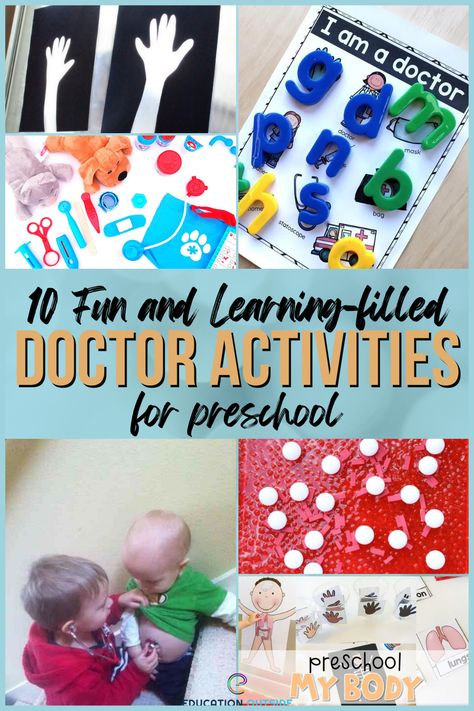 Do your kids like pretending to be doctors and nurses? Encourage their creativity and critical thinking skills and put together a pretend hospital or clinic, complete with medical equipment, printables, and tools to carry out daily operations. These 10 fun, learning-filled doctor activities are perfect for your kids. Doctors Activity Preschool, Doctor Infant Crafts, Medical Activities For Preschool, Kindergarten Doctor Activities, Doctor Themed Activities For Preschool, Doctor Week Preschool, Nurse Activity For Preschool, Doctors Theme Preschool Activities, Dr Activities For Preschool