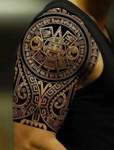 80 Tribal Tattoo Designs for Men & Meaning - The Trend Spotter Mayan Masks, Tattoo Hombre, Chris Garver, Mayan Tattoos, Aztec Tattoos, Mexican Tattoo, Aztec Tattoo Designs, Marquesan Tattoos, Maori Tattoo Designs