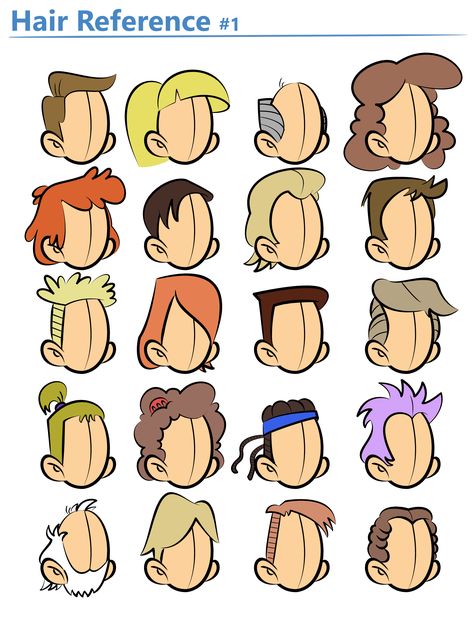 Cartoon hair reference Cartoon Mullet Hair, Cartoon Art Style Hair, Hair Reference Cartoon, Modern Cartoon Characters, Cartoon Drawings Hair, Cartoon Hair Ideas, Cartoon Head Reference, Cartoon Art Style Reference, Hair Styles Cartoon