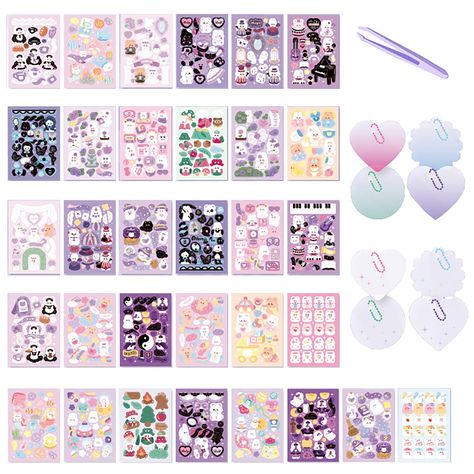 PRICES MAY VARY. 【ONE KIT MEET ALL YOUR NEED】You will get 32 sheets glitter stickers +1Pcs Tweezer + 8Pcs Pendants and Chains, which are designed with rabbit bear cat cute animal dessert fruit ribbon Bowknot patterns. Sticker sheet size is 13.5*8.5cm/5.31*3.35inches. Just stick these on your items to make them personalized and exquisite. 【HIGH QUALITY STICKERS】The small photo card stickers are made of waterproof PET materials, durable, colorful, and better cultivate your imagination and craftsma Photo Card Stickers, Journals Diy, Bear Cat, Card Stickers, Sticker Machine, Dessert Fruit, Deco Stickers, Cat Flowers, Glitter Stickers