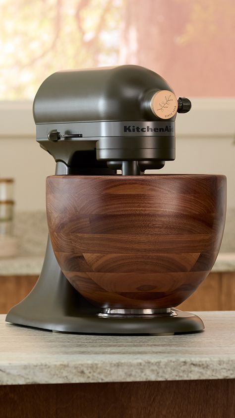 Evergreen brings the essence of the outdoors within, so you can come alive in the kitchen every single time you use it. Ground yourself in natural elements of Evergreen: deep, forest green and a true walnut wood bowl with a unique wood grain pattern and food-safe finish Kitchenaid Wood Bowl, Evergreen Kitchenaid, Kitchenaid Evergreen, Kitchen Gift Ideas, Kitchenaid Bowl, Cute Bakery, Unique Glassware, Butterfly Photography, Beautiful Butterfly Photography