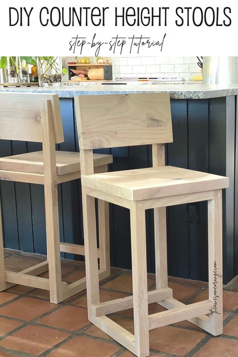 Diy Counter Height Chairs, Diy Stool With Back, Diy Tall Bar Stools, Diy Bar Height Chairs, Diy Table Chairs, Chair Building Plans, Diy Wood Dining Chairs, Diy Wooden Bar Stools, Wood Stools Diy