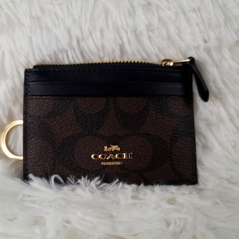 Small Black And Brown Wallet Has Zipper To Put Lose Change In. Has A Keychain. Has 2 Card Slots And An Id Slot. Never Used. New With Tags. No Wear Or Tear. Xoxo Jewelry, Coach Coin Purse, Cute Wallet, Future Wardrobe, Cute Wallets, Brown Wallet, Comfy Outfit, Girly Bags, Luxury Purses