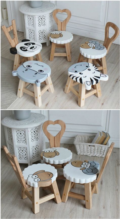 Children's Wooden Animal Stools - Cutest Ideas| The WHOot Kids Stool, Diy Wooden Projects, Wood Crafts Diy, Wooden Projects, Kids Wood, Wooden Stools, Wooden Animals, Baby Furniture, Wood Toys