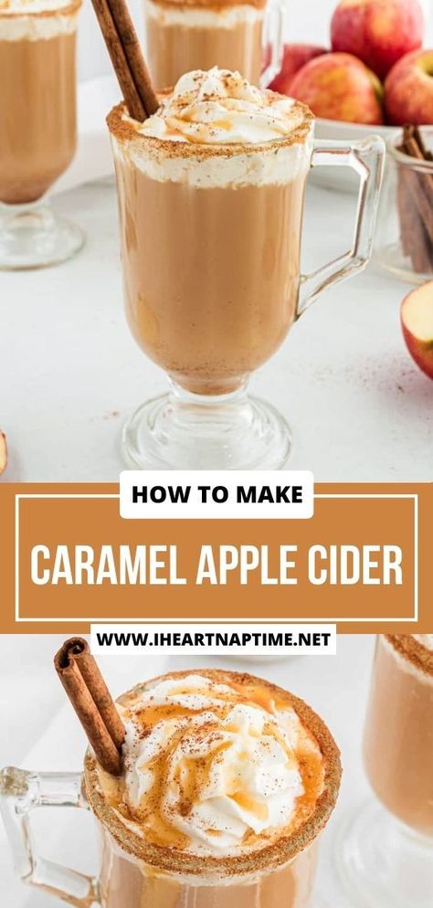 Hot Caramel Apple Cider Recipe, Starbucks Apple Cider, Hot Caramel Apple Cider, Caramel Apple Cider Recipe, Hot Apple Cider Recipe, Caramel Apple Cider, Apple Cider Recipe, Cream Caramel, How To Make Caramel