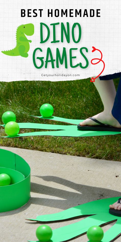 The best homemade dinosaur games for the backyard. T-Rex would lol at this birthday party game idea!