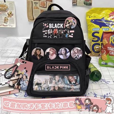 Blackpink School Bag, Black Pink Room, Mochila Kpop, Bts Bag, Cute School Bags, Black Pink Background, Backpack Material, Student Bag, Lisa Rosé