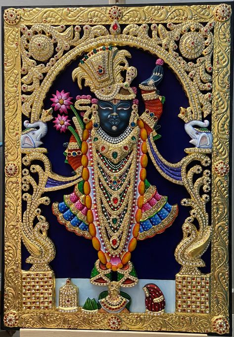 Shreenathji 3d Painting, Shreenathji Painting, Puja Ghar, Shree Nathji, Mural Art Design, Tanjore Paintings, India Painting, Shree Krishna Wallpapers, Paintings Ideas