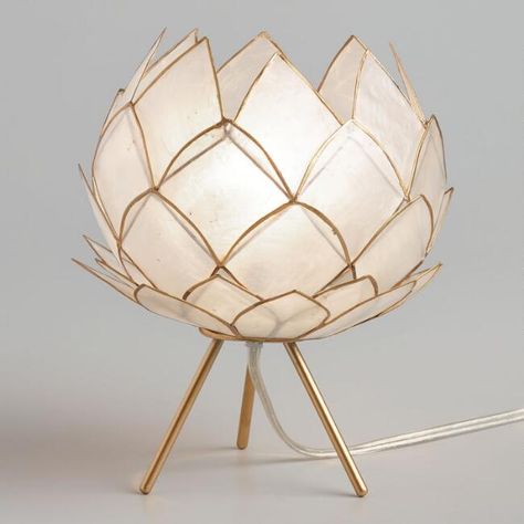 Organic Lamp, Side Table Lamp, Lotus Lamp, Gold Globe, Cute Mothers Day Gifts, Unique Table Lamps, Bedroom Remodel, Capiz Shell, Tripod Stand