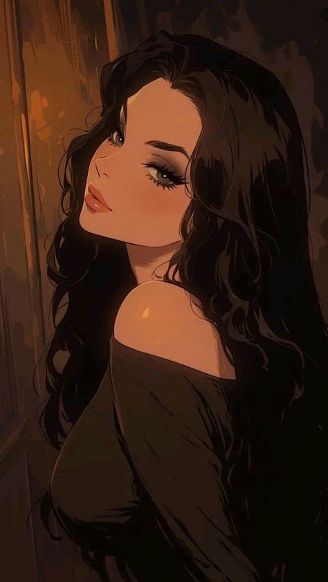 Veiled Character Design, Dark Hair Cartoon Characters, Character Art Female Brunette, Colored Characters, Insta Profile Pic, Desenho Tattoo, Girly Art Illustrations, Diabolik, Digital Art Anime