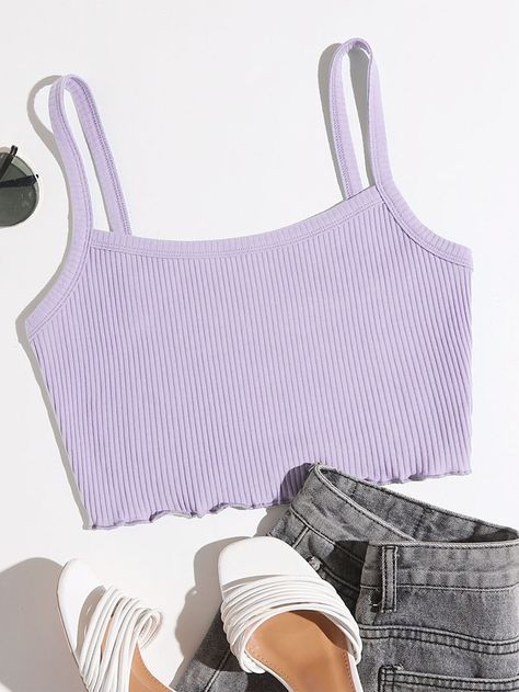 Lilac Purple Casual   Cotton Plain Cami Embellished Slight Stretch Summer Women Tops, Blouses & Tee 2000’s Outfit, Black Cami Crop Top, Top Lila, Outfit Outer, Flatlay Clothes, Sling Top, Disney Bound Outfits, Stylish Blouse Design, Outfits Verano