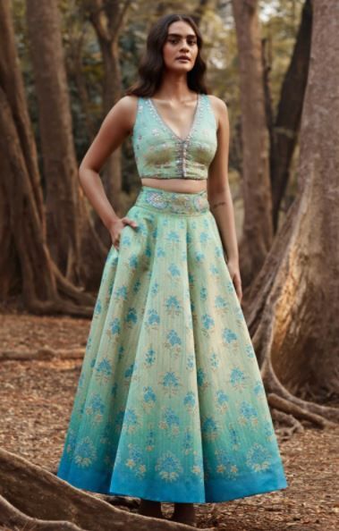 15 Gorgeous Lehengas You Can Get From Anita Dongre In Under A Lakh! Anita Dongre Lehenga, Lehenga Outfit, Woodland Whimsy, Indian Wedding Lehenga, Anita Dongre, Blue Lehenga, Outfit For Women, Traditional Indian Outfits, Indian Bridal Dress