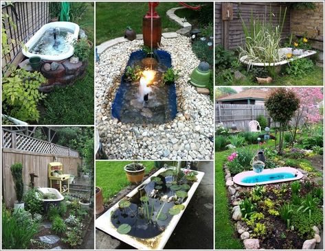 A Bathtub Pond in Your Garden Will be Just Great Bathtub Outdoor Ideas, Bathtub Garden Ideas, Repurposed Bathtub, Old Bathtub Ideas Garden, Pond Bathtub, Bathtub Pond, Bathtub Garden, Garden Pond Ideas, Garden Bathtub