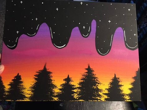 Trippy Forest, Painting Trippy, Dripping Paint Art, Pintura Hippie, Hipster Drawings, Sunset Canvas Painting, Arte Peculiar, Simple Acrylic, Trippy Painting