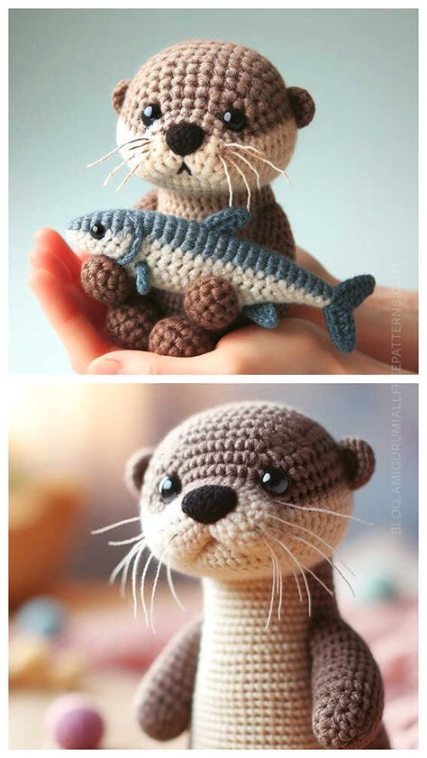 Amigurumi Otter Crochet Free Pattern Crochet Otter Stuffed Animal, Crochet Ferret Pattern Free, Crochet Squirrel Pattern Free, Walrus Amigurumi, Cute Animal Crochet Patterns, Otter Crochet Pattern Free, Crochet Otter Pattern, Otter Amigurumi, Otter Crochet