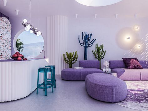 Retail Decor, Pastel Interior Design, Purple Living Room, Pastel Interior, Purple Interior, Purple Rooms, Futuristic Interior, Style At Home, Creative Home