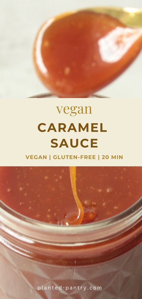 This easy vegan Caramel Sauce is gluten-free, nut-free, and ready in 20 minutes. Use it to top your favorite desserts, dip your fruit, or make vegan caramel apples. Vegan Caramel Sauce Recipe, Vegan Caramel Sauce, Vegan Caramel Apple, Homemade Maple Syrup, Vegan Salted Caramel, Caramel Recipes Sauce, Vegan Caramel, Salted Caramel Sauce, Vegan Sugar