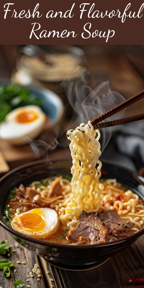 Take your taste buds on an Asian culinary adventure with our easy-to-make ramen noodle soup recipe. Homemade Chicken Ramen Soup, Asian Style Recipes, Asian Ramen Soup, Pork Belly Ramen Noodle Recipes, Beef Ramen Soup Recipes, Ramen Recipes Beef, Beef Ramen Noodle Recipes Soups, Ramen Soup Recipes Easy, Asian Noodle Soup Recipes