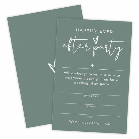 Clever Wedding Invitations, Elopement Celebration Invitations, Reception Only Wedding Invitations, Green Wedding Reception, Wedding Script Fonts, Happily Ever After Party, Ever After Party, Reception Only Invitations, Dark Green Wedding