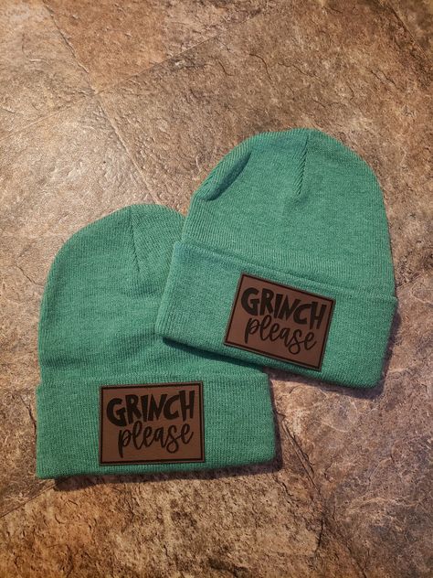 Check out this ADORABLE beanie! Just in time for Christmas!  Green Beanie - OSFM - with a leather patch thats engraved!!  *I can also create custom patches!! - just send me a message for that! Leather Patch Ideas, Hat Patch Ideas, Christmas Beanies, Creek Ideas, Snow Ideas, Sublimation Patches, Green Beanie, Hat Bar, Patch Ideas