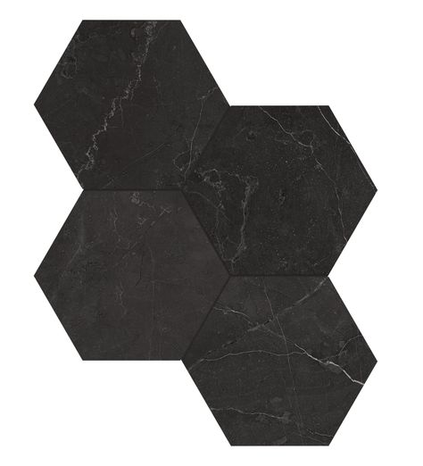 La Marca NERO VENATO Hexagon 6 Inch Honed – Virginia Tile Company Hexagon Floor, Glamorous Bathroom, Hexagon Mosaic Tile, Contemporary Tile, Large Format Tile, Porcelain Mosaic Tile, Hexagonal Mosaic, Hexagon Design, Marble Look Tile