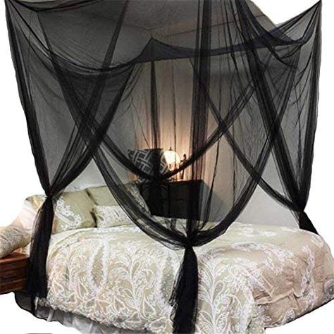 Lighting-Time 4 Corners Post Bed Canopy Twin Full Queen King Mosquito Net for Full Queen King Bedding(Black) : Amazon.ca: Home Boys Bed Canopy, Neutral Bedroom Design, Bed Net, Post Bed, Black Bed, Canopy Curtains, Canopy Bedroom, Cama King Size, Lit King Size