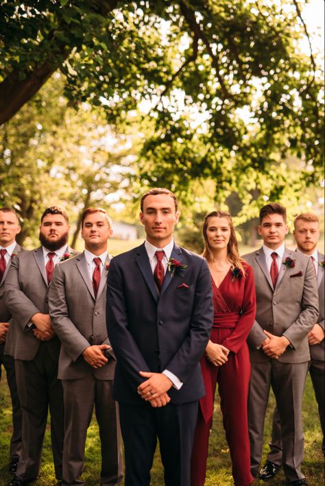 Groom Wearing Different Color Than Groomsmen, Mixed Wedding Party Gender, Mixed Groomsmen Attire, Mixed Gender Grooms Party, Man Of Honor Attire Bridal Parties, Bridal Party Mixed Gender, Mismatched Suits Wedding, Men As Bridesmaids, Women Best Man Wedding