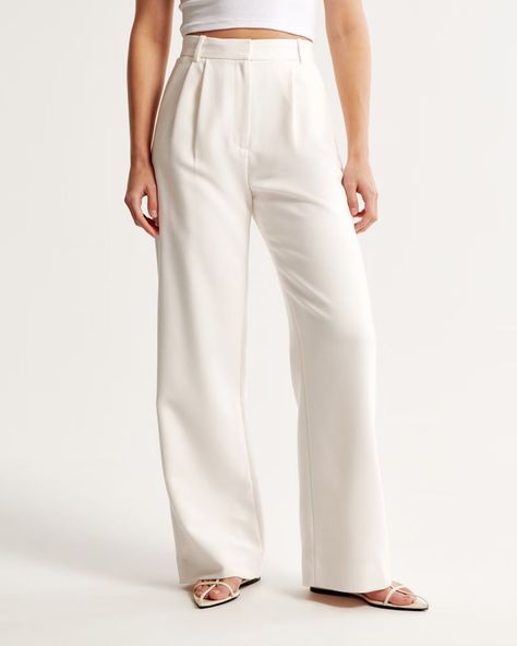 Smocked-neck top in textured gauze curated on LTK Abercrombie And Fitch Trousers, Sloane Tailored Pant, Tailored Pants Women, Womens Office, Women's Bottoms, Straight Trousers, Jumpsuit Trousers, Wide Leg Pant, Tailored Pants