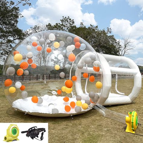 Unique and eye-catching design: Inflatable bubble tent houses have a distinct and eye-catching design that is sure to impress party guests. The transparent walls and ceiling create a unique and memorable atmosphere for any event. Pvc Tent, Kids Party Balloons, Balloon House, Tent House, Party Inflatables, House Tent, Bubble House, Bubble Tent, Rental Business