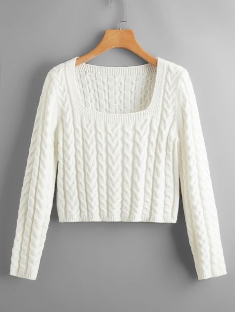 White Casual  Long Sleeve Acrylic Plain Pullovers Embellished Non-Stretch Fall/Winter Women Knitwear Woolen Top Design Winter, Woollen Tops For Women, Woolen Sweater Design, Top Designs For Women, Woolen Tops, Crochet Top Outfit, Pattern Outfits, Wool Sweaters Womens, Woolen Sweaters