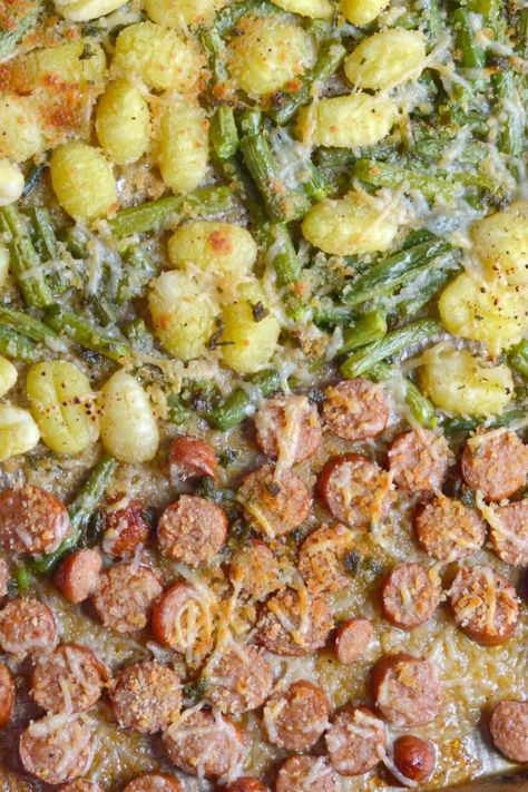 sheet pan gnocchi recipe with sausage and green beans - Joy to the Food Sheet Pan Gnocchi With Sausage, Gnocchi With Sausage, Toasted Bread Crumbs, Sheet Pan Gnocchi, Sausage And Green Beans, Recipe With Sausage, Gluten Free Gnocchi, Sage Recipes, Beans And Sausage