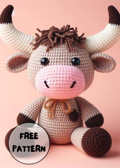 Free Crochet Funny Bull Amigurumi Pattern 1 Crochet Farm Animals Amigurumi, Yak Crochet Pattern, Crochet Bull Amigurumi Free Pattern, Amigurumi Bull Pattern, Crochet Bull Pattern, Free Highland Cow Crochet Pattern, Crochet Highland Cow Free Pattern, Crochet Cute Animals, Bull Crochet