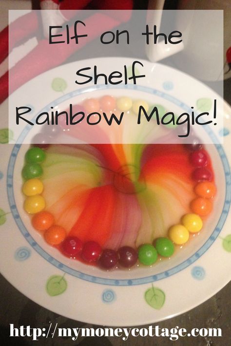 This rainbow activity is a fab, cheap yet wonderful activity for any time of year. Better still, get your elf on the shelf to set it up ready for the kids :) Elf On The Shelf Skittles, Elf On The Shelf Goodbye, Elf On The Shelf Activities, Skittles Rainbow, Rainbow Activity, Elf Doors, Rainbow Shelf, North Pole Breakfast, Rainbow Activities