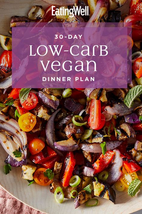 We pulled together 30 days of low-carb vegan dinner recipes that are low in carbs but not so low that you'll miss out on all the benefits that carb-containing foods deliver—namely fiber. #mealplan #mealprep #healthymealplans #mealplanning #mealplanideas #healthyrecipes Low Carb High Protein, Low Carb Vegetarian Recipes, Boiled Egg Diet Plan, Keto Vegan, Low Carb Vegan, Low Carb Vegetarian, Low Carb Diet Recipes, Dinner Plan, Diet Vegetarian