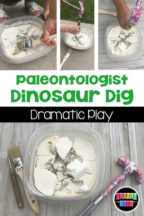 Paleontologist Activities For Kids, Dinosaur Dramatic Play Preschool, 3k Classroom, Dinosaur Preschool Activities, Dinosaurs Eyfs, Dino Museum, Turner Tots, Fossils Activities, Dinosaur Preschool