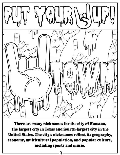 You need to get your hands on The H-Town Coloring Book - Houston Chronicle H Town Tattoos, Houston Drawing, Weeknd Songs, Houston Tattoos, Town Drawing, Sibling Room, The Weeknd Songs, Houston Art, Football Drawing