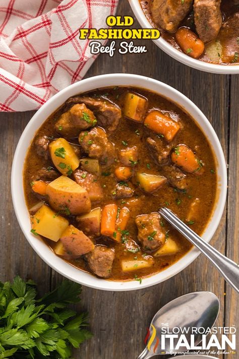 Old Fashioned Beef Stew + Video - The Slow Roasted Italian Beef Stew Video, Old Fashioned Beef Stew, Beef Stew Stove Top, Italian Beef Stew, Easy Beef Stew Recipe, Slow Roasted Italian, Easy Beef Stew, Hearty Beef Stew, The Slow Roasted Italian