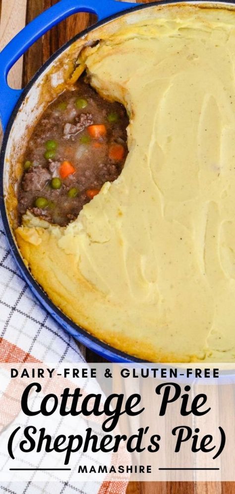 Gluten-Free Shepherd's Pie (Cottage Pie) | Dairy-Free - MamaShire Shepherds Pie Recipe Dairy Free, Gluten Free Shepherds Pie Recipe, Pie Savory, Dairy Free Pies, Gluten Free Comfort Food, Cottage Pie Recipe, Beef And Vegetables, Easy Gluten Free Desserts, Dairy Free Dinner