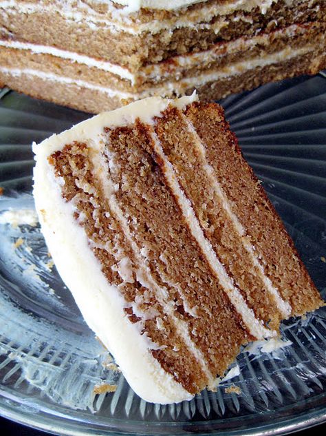 Spice Cake with Caramel Cream Cheese Frosting Caramel Cream Cheese Frosting, Spice Cakes, Basic Baking, Spice Cake Recipe, Whipped Cream Cheese Frosting, Lemon Layer Cakes, Cake With Caramel, Caramel Cream, Spice Cake