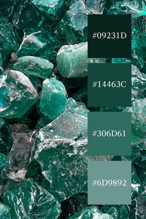 The "emerald green color palette" is captured through a close-up of rough, crystalline emerald stones. The varying shades of green, from deep and intense to lighter, more transparent hues, highlight the natural beauty and texture of the gems. Color Scheme Emerald Green, Emerald Color Palette, Emerald Green Color Palette, Color Scheme Generator, Green Color Palette, Aesthetic Color, Palette Design, Nude Palette, Wedding Colour