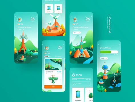 Green Island Game App by JzhDesigner on Dribbble Iphone Interface, Ui Design Mobile, Idle Game, Ui Ux 디자인, Green Island, Desain Ui, Game Gui, Game Interface, Game Ui Design