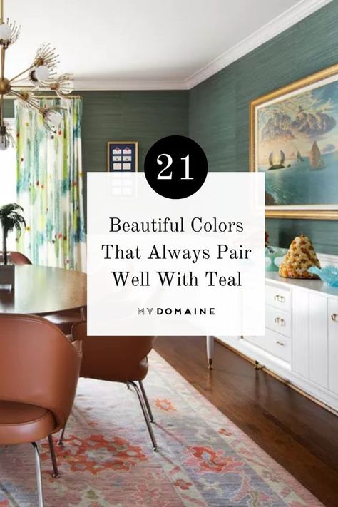 Looking to work the color teal into your home through decor or a fresh coat of paint? We've put together some color combos with teal to give you some ideas. Teal Painted Walls, Dining Room Teal, Teal Furniture, Teal Paint Colors, Dining Room Colour Schemes, Teal Accent Walls, Best Wall Colors, Teal Rooms, Teal Curtains