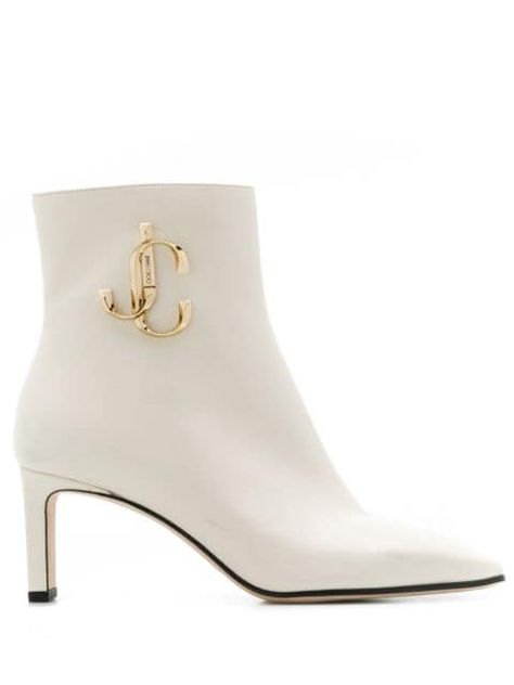 JIMMY CHOO MINORI 65 ANKLE BOOTS. #jimmychoo #shoes Jimmy Choo Logo, White Leather Ankle Boots, Boots Metal, Jimmy Choo Boots, White Boots, Jimmy Choo Shoes, Leather Booties, Leather Ankle Boots, Luxury Shoes