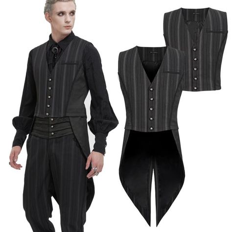 Steampunk Pinstripe Waistcoat with Detachable Tails | BOUDOIR NOIR Waistcoat With Tails, Vest With Tails, Pinstripe Waistcoat, Kodona Fashion, Epic Outfits, Characters Aesthetic, Victorian Man, Galaxy Dress, Mens Waistcoat