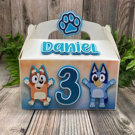 Blue Dog Treat Boxes, Blue Dog Favor Boxes  This boxes are perfect for your party decoration and the perfect little gift for your guests! The boxes come fully decorated and ship flat to prevent any damage while shipping. Size L: 6.25" x 3.5" x 3.5" Copyright Notice* This product cannot be used commercially but is for personal use only. Any licensed images within this listing are free and not being sold; they maintain the copyright of their original respective owners. Purchase price is for my tim Bluey Favor Bags, Bluey Birthday Party Favors, Fiesta Bluey, Halloween Pinata, Bluey Party, Bluey Birthday, Paw Patrol Party, 2 Birthday, Party Favor Boxes