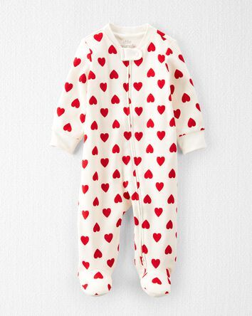 Organic Ribbed Cotton Heart Print Sleep & Play , Heart Snap, Girls Heart, Sweet Cream, Free Jeans, Baby Pajamas, Baby Cover, Baby Comforter, Carters Baby, Organic Fabrics