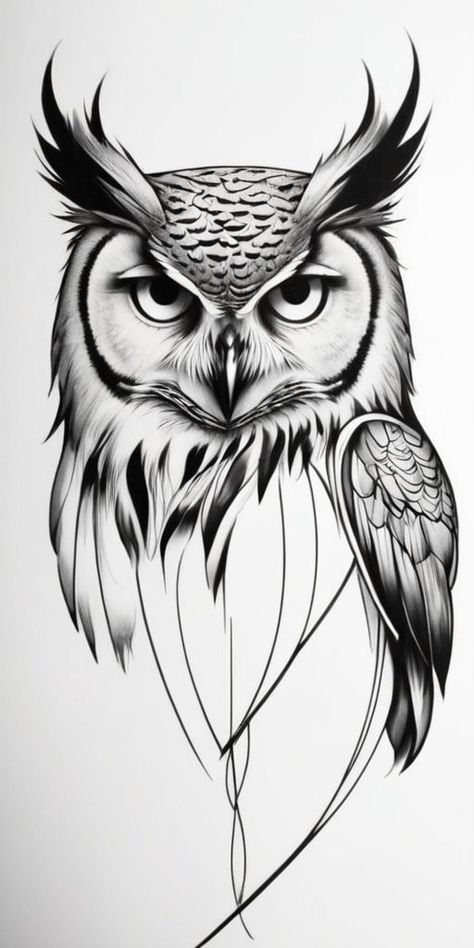 Owl Tattoo Sketch Design, Owl Drawing Sketches, Owl Drawing Tattoo, Owl Tattoo Sketch, Abstract Owl Tattoo, Draw Owl, Owl Neck Tattoo, White Owl Tattoo, Owl Eye Tattoo